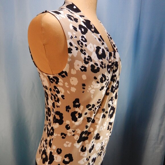Calvin Klein Taupe/Black/White Sleeveless Knotted V-Neck Career Shell Extra Sm - Picture 6 of 11